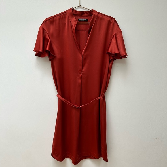 David Lerner Dresses David Lerner Burnt Orange Satin Dress With Tie